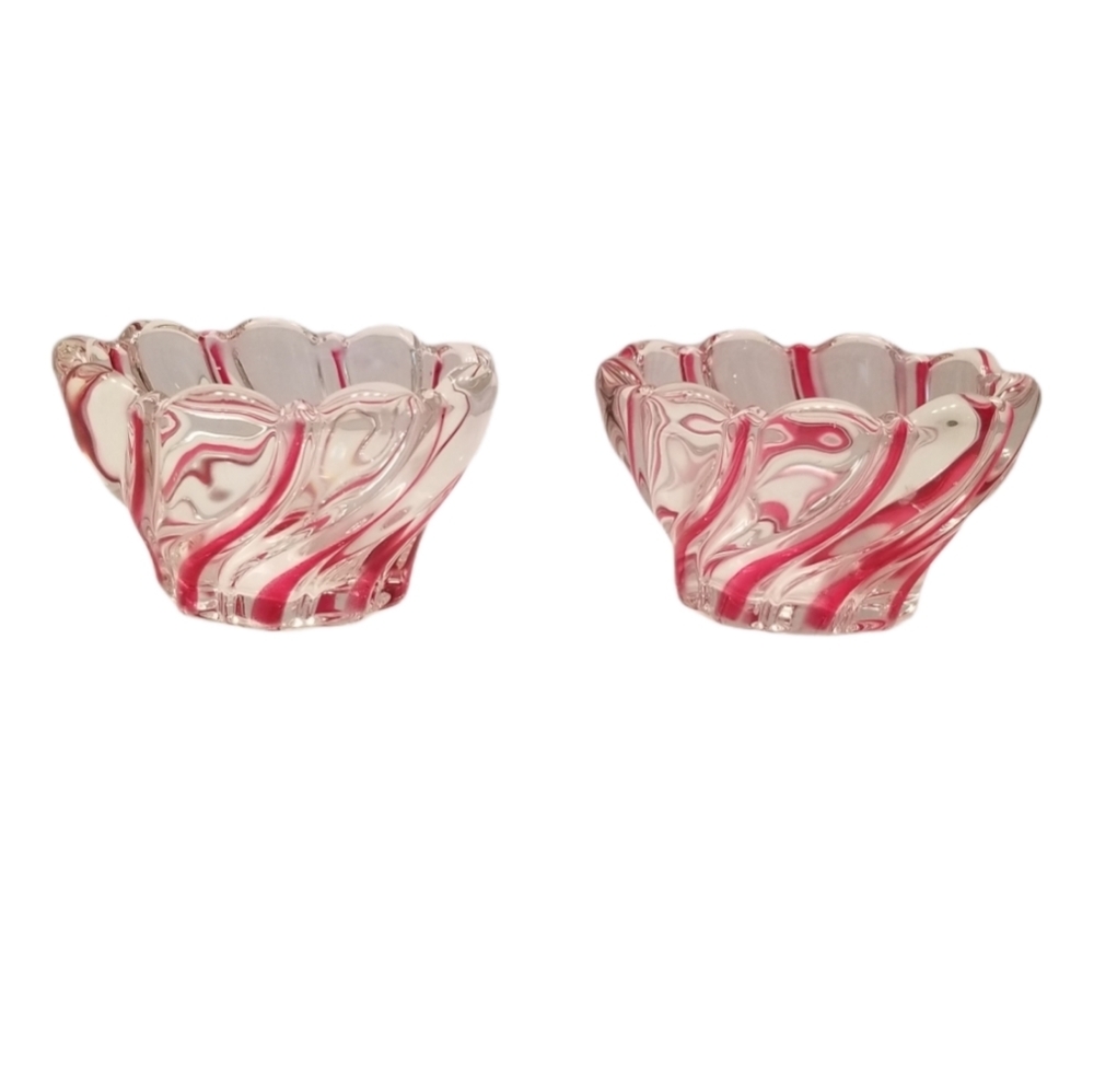 Vintage Mikasa glass red swirl peppermint pattern German lead crystal dish (2)